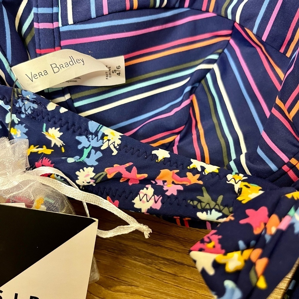 Vera Bradley Reversible Wildflower Ditsy & Wildflower Stripe Charlotte BikiniTop - Picture 9 of 10